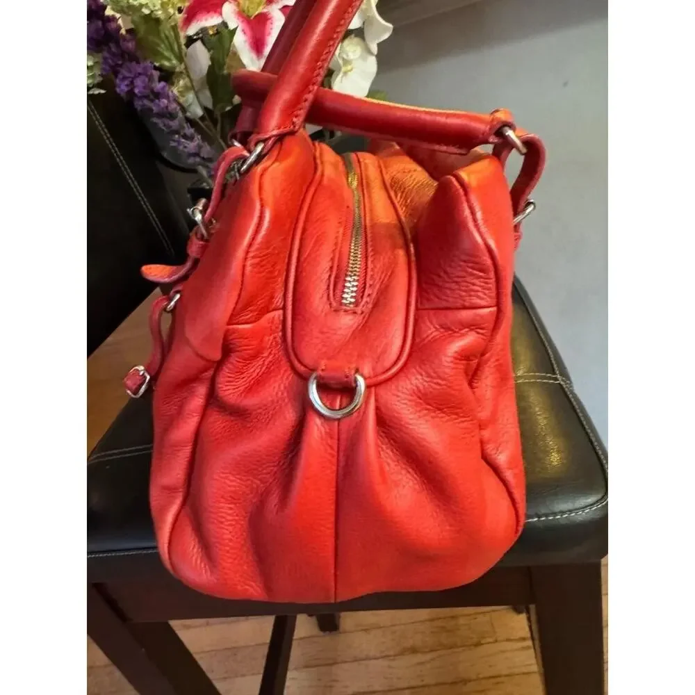 WEEKEND MAXMARA PEBBLE LEATHER red TOTE BAG SATCHEL (120
